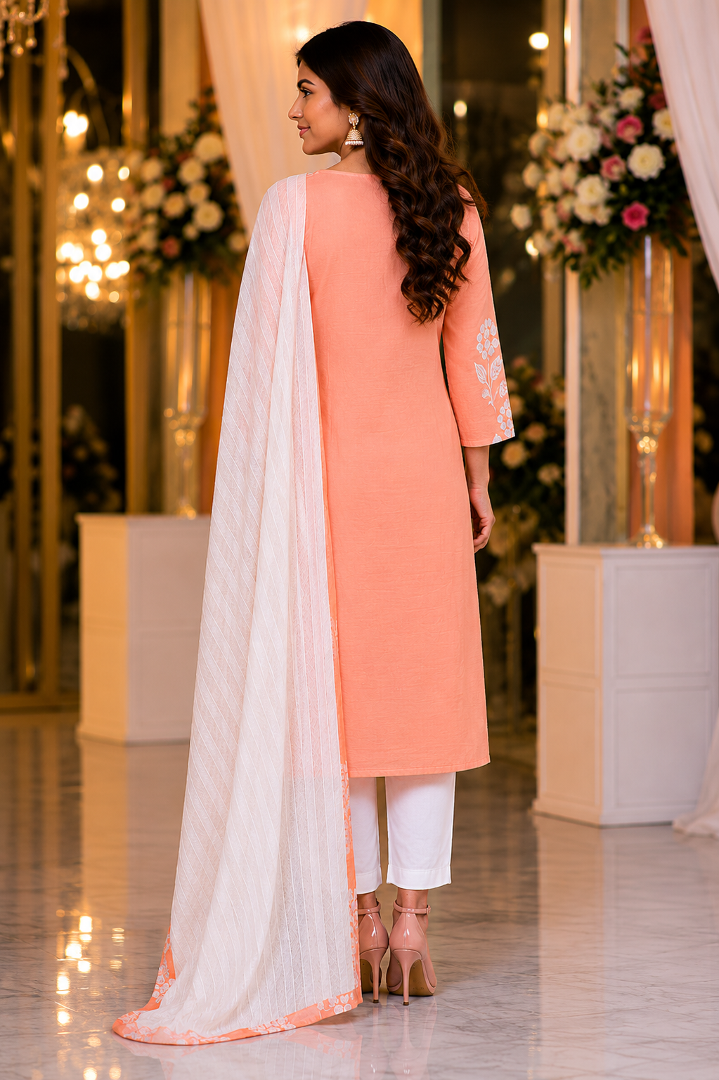 Peach Embroidered Kurta Set