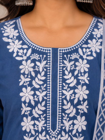 Pure Rayon Lucknawi Embroidered Kurta Set