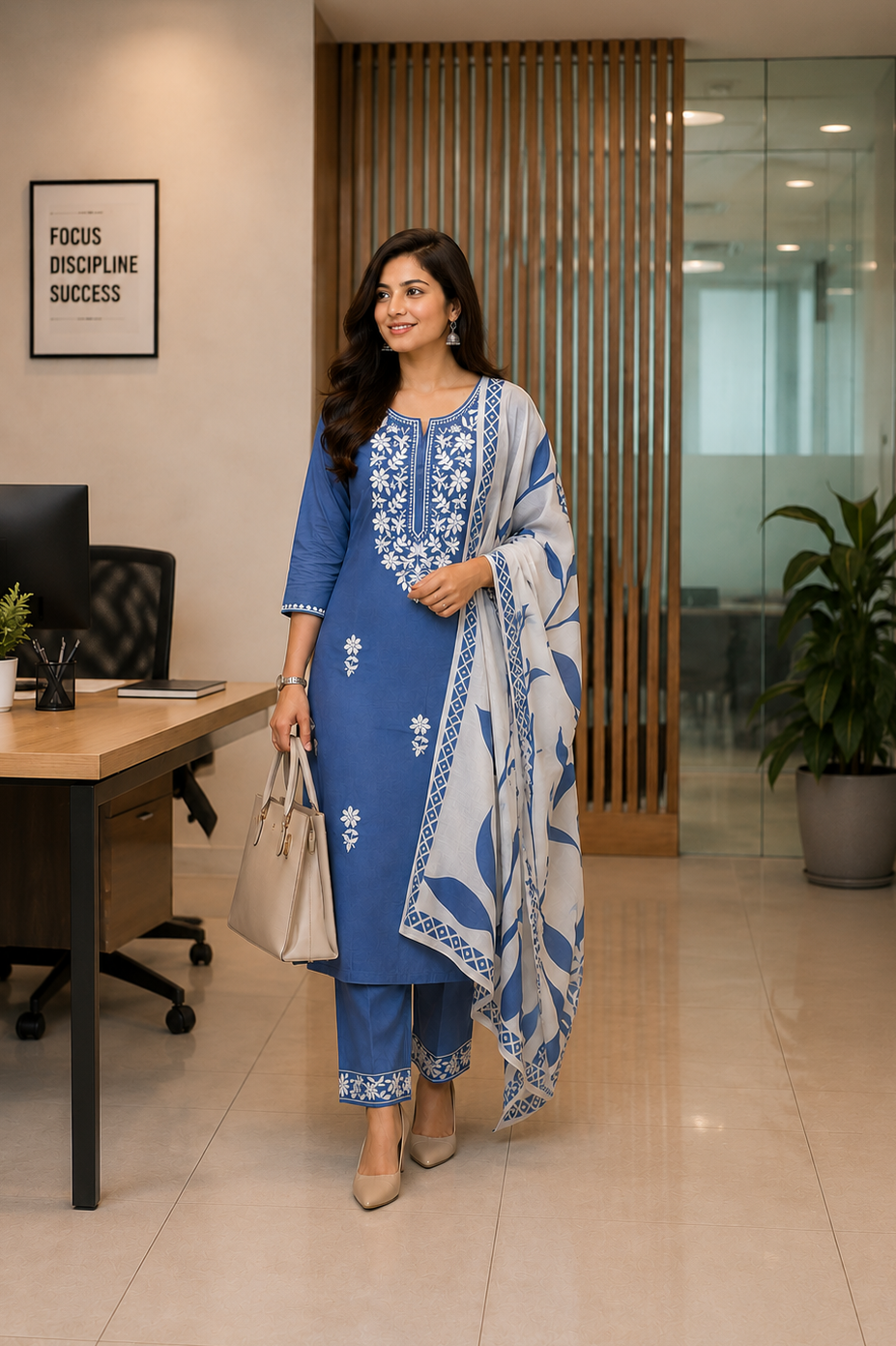 Pure Rayon Lucknawi Embroidered Kurta Set