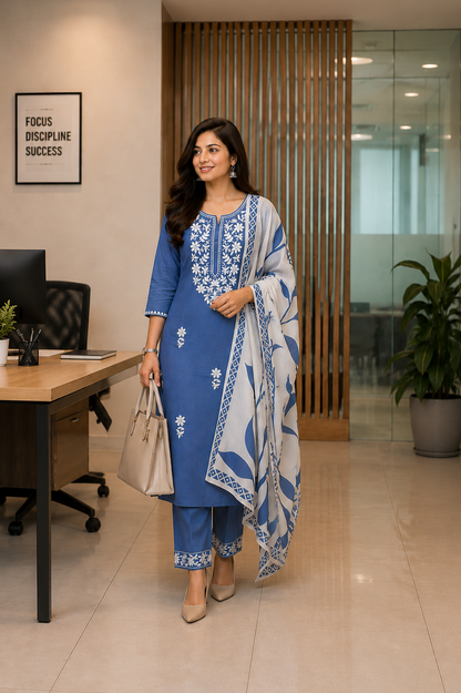 Pure Rayon Lucknawi Embroidered Kurta Set